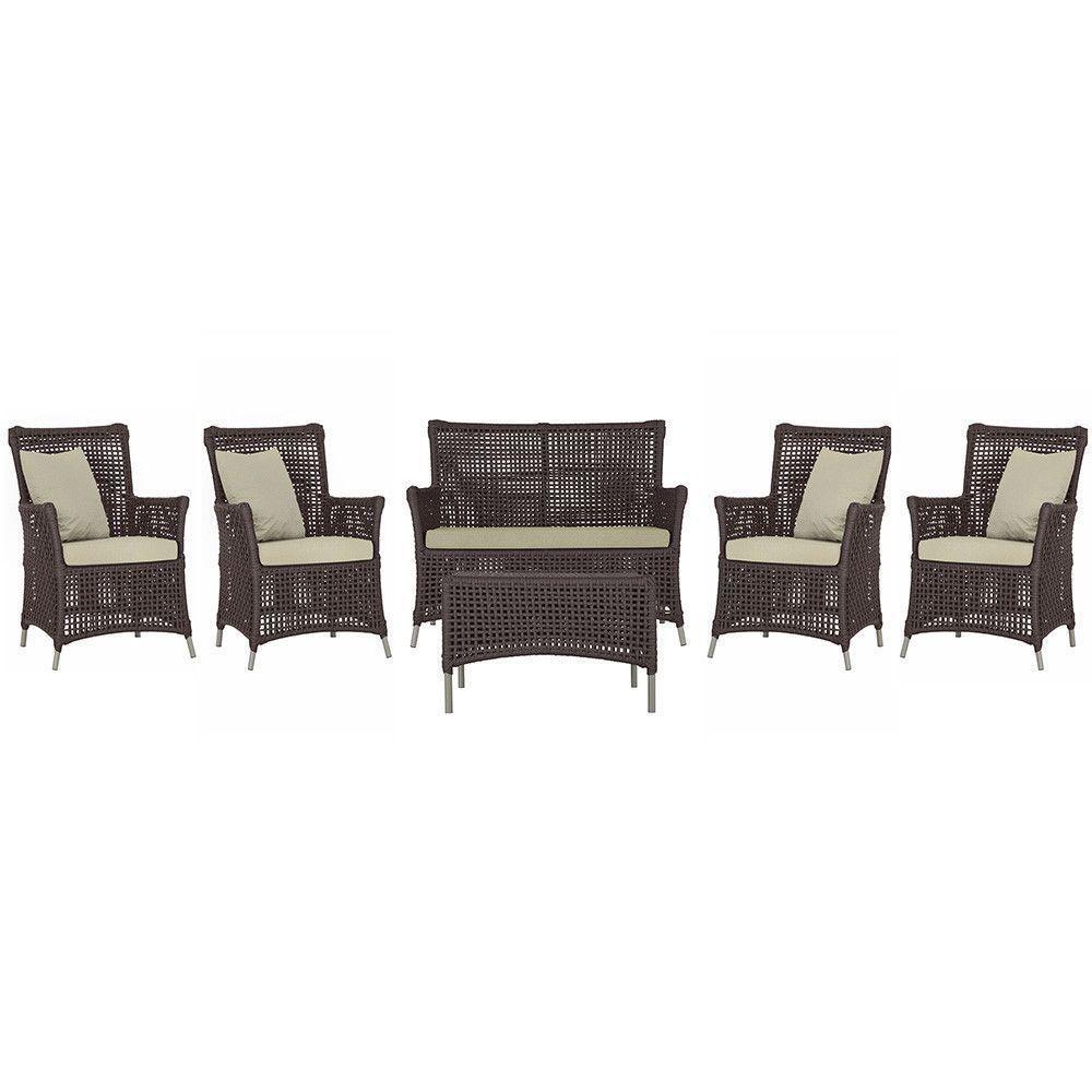 Jogo Sofá 4 Poltronas E Mesa Igapó Fendi E7 Trama Original Marrom - 1