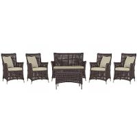 Jogo Sofá 4 Poltronas E Mesa Igapó Fendi E7 Trama Original Marrom - 1