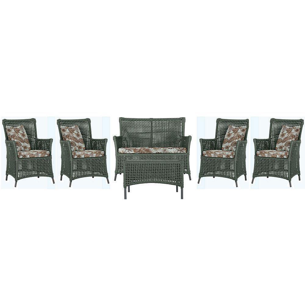 Jogo Sofá 4 Poltronas E Mesa Igapó Preta E6 Trama Original Verde - 1