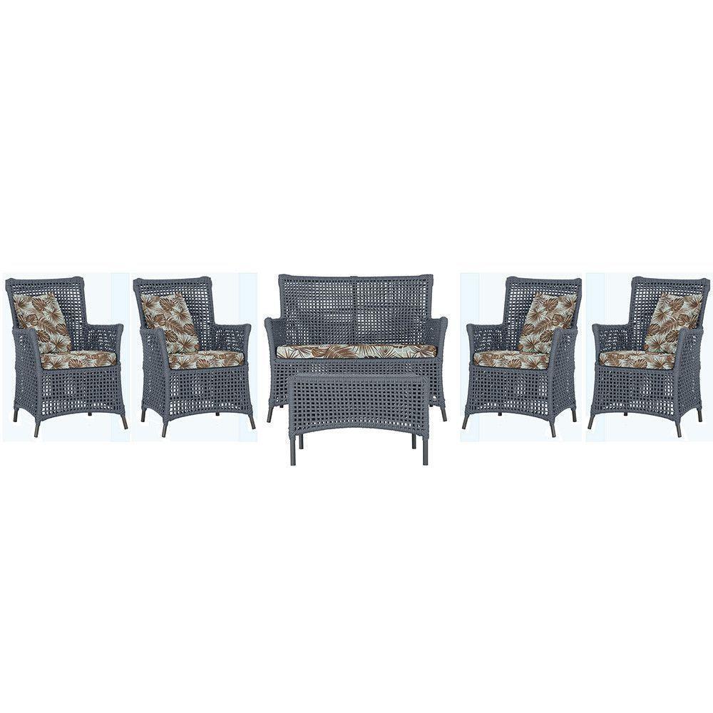 Jogo Sofá 4 Poltronas E Mesa Igapó Preta E6 Trama Original Prata - 1