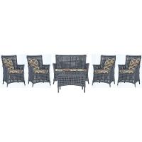 Jogo Sofá 4 Poltronas E Mesa Igapó Preta E6 Trama Original Prata - 1