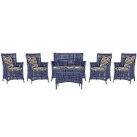 Jogo Sofá 4 Poltronas E Mesa Igapó Preta E6 Trama Original Azul - 1