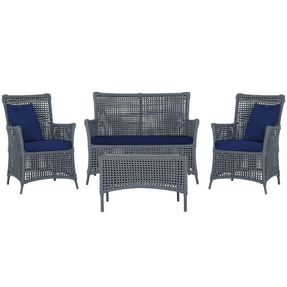 Jogo Sofá 2 Poltronas E Mesa Igapó Preta E10 Trama Original Prata - 1