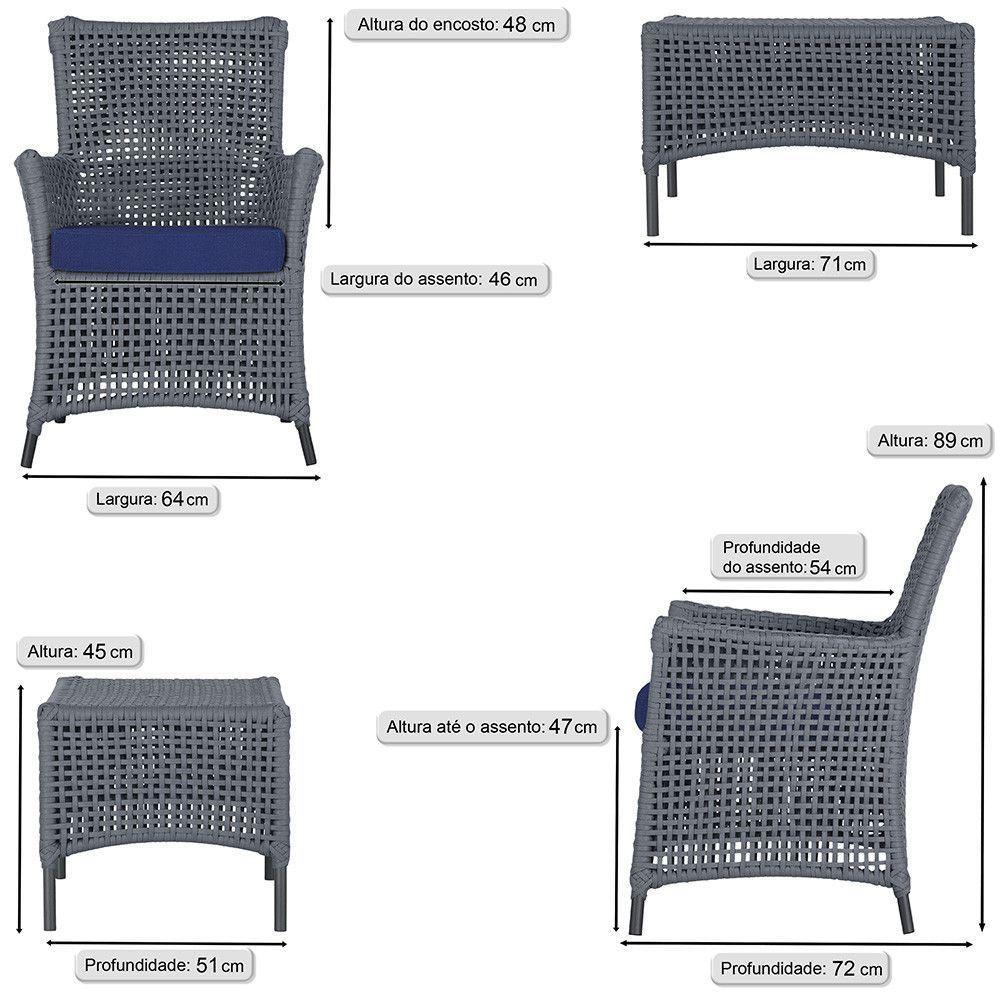 Jogo Sofá 2 Poltronas E Mesa Igapó Preta E10 Trama Original Prata - 3