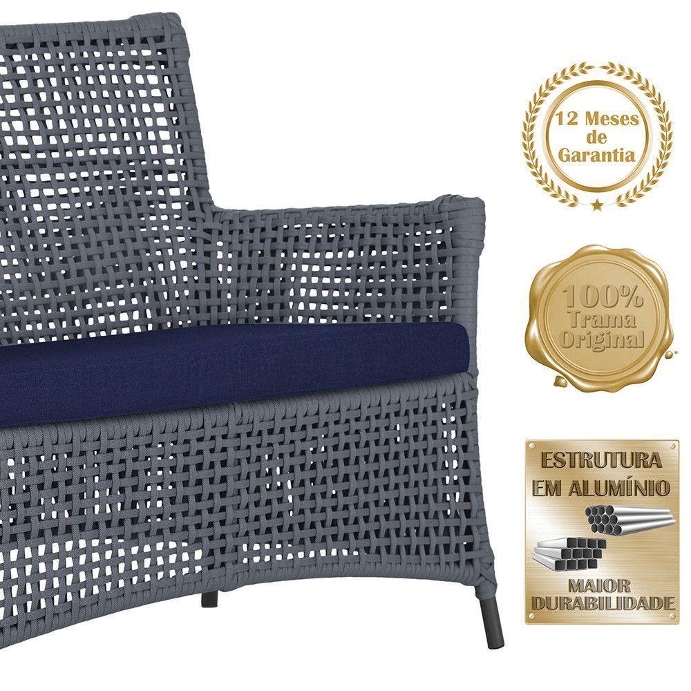 Jogo Sofá 2 Poltronas E Mesa Igapó Preta E10 Trama Original Prata - 4