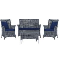 Jogo Sofá 2 Poltronas E Mesa Igapó Preta E10 Trama Original Prata - 1