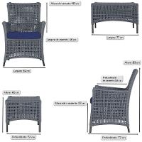 Jogo Sofá 2 Poltronas E Mesa Igapó Preta E10 Trama Original Prata - 3