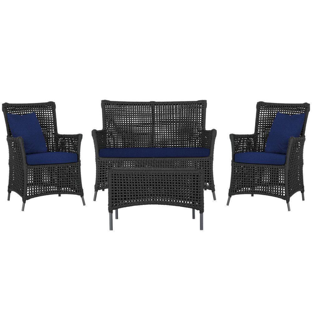 Jogo Sofá 2 Poltronas E Mesa Igapó Preta E10 Trama Original Preto - 1