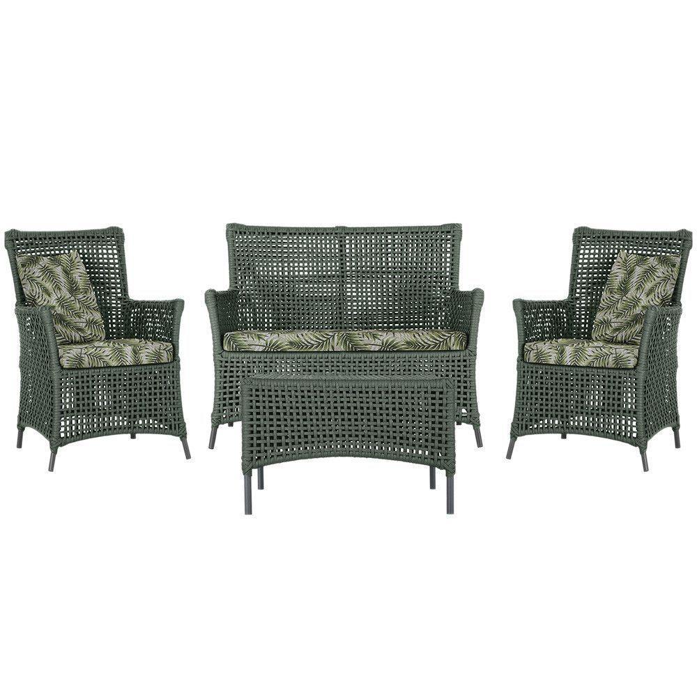 Jogo Sofá E 2 Poltronas E Mesa Igapó Preta E5 Trama Original Verde - 1