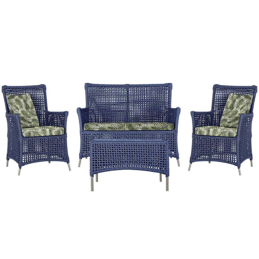 Jogo Sofá E 2 Poltronas E Mesa Igapó Fendi E5 Trama Original Azul - 1