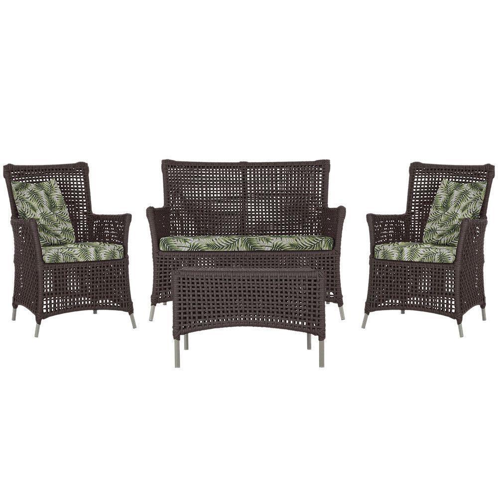 Jogo Sofá E 2 Poltronas E Mesa Igapó Fendi E5 Trama Original Marrom - 1