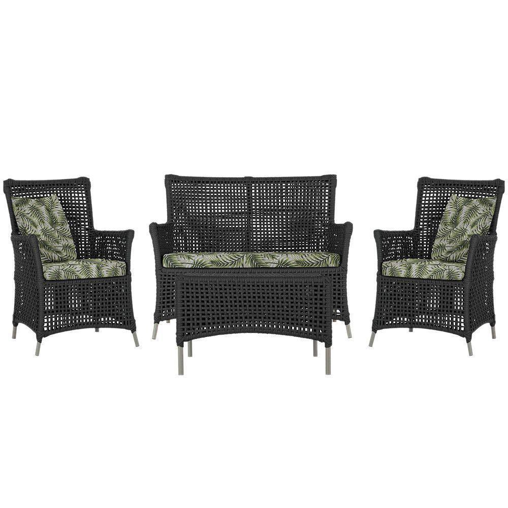 Jogo Sofá E 2 Poltronas E Mesa Igapó Fendi E5 Trama Original Preto - 1