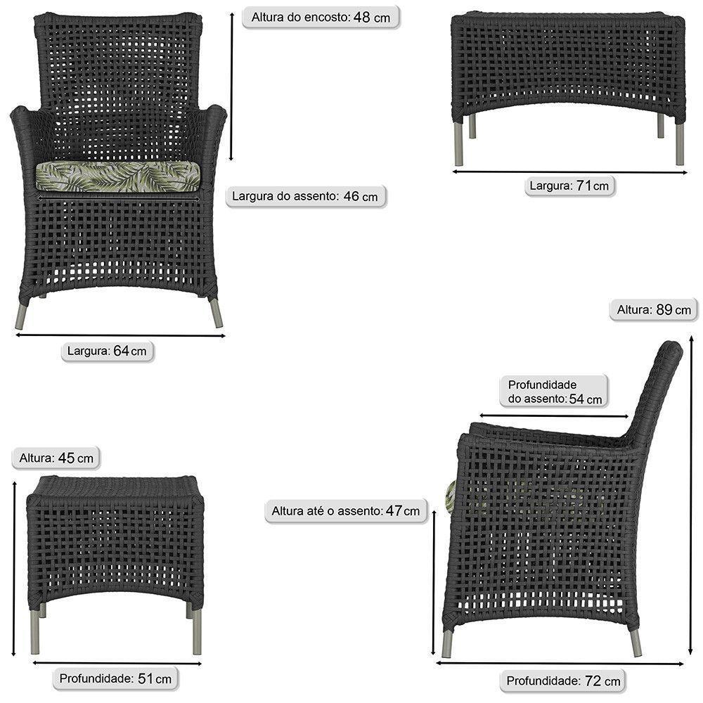 Jogo Sofá E 2 Poltronas E Mesa Igapó Fendi E5 Trama Original Preto - 3