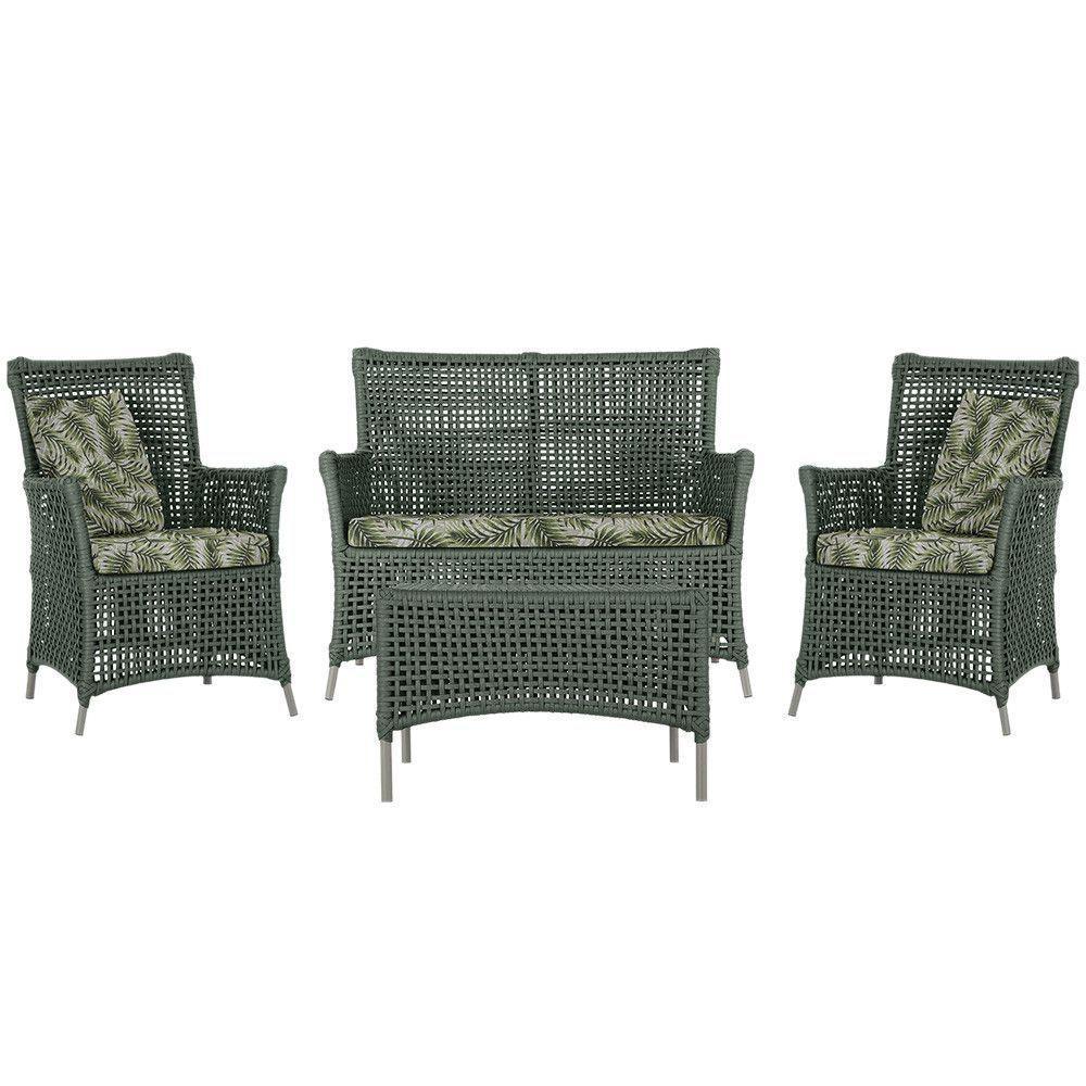 Jogo Sofá E 2 Poltronas E Mesa Igapó Fendi E5 Trama Original Verde - 1