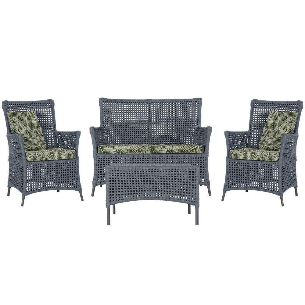 Jogo Sofá E 2 Poltronas E Mesa Igapó Preta E5 Trama Original Prata - 1