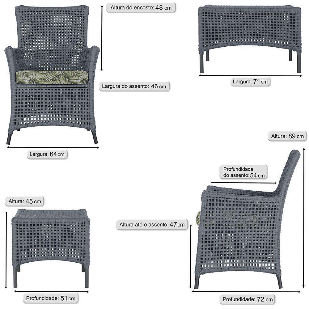 Jogo Sofá E 2 Poltronas E Mesa Igapó Preta E5 Trama Original Prata - 3