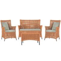 Jogo Sofá E 2 Poltronas E Mesa Igapó Preta E3 Trama Original Terra Cota - 1