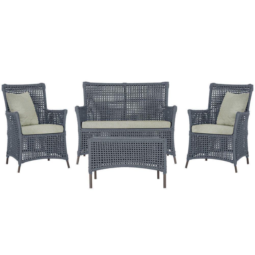 Jogo Sofá 2 Poltronas E Mesa Igapó Marrom E3 Trama Original Prata - 4