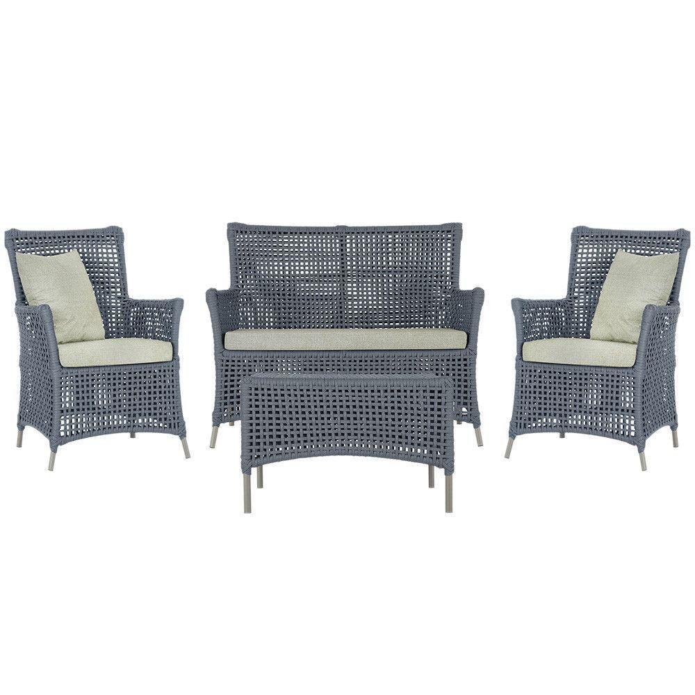 Jogo Sofá E 2 Poltronas E Mesa Igapó Fendi E3 Trama Original Prata - 1