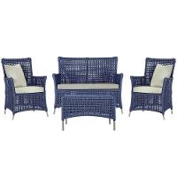 Jogo Sofá E 2 Poltronas E Mesa Igapó Fendi E3 Trama Original Azul - 1