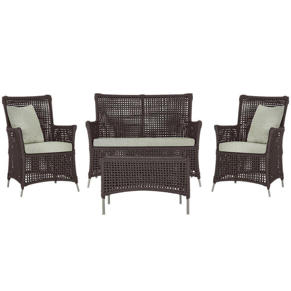 Jogo Sofá E 2 Poltronas E Mesa Igapó Fendi E3 Trama Original Marrom - 1