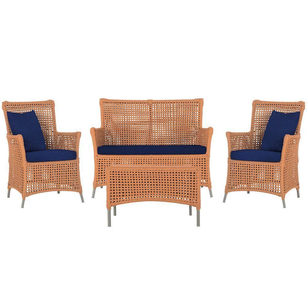 Jogo Sofá 2 Poltronas E Mesa Igapó Fendi E10 Trama Original Terra Cota - 1