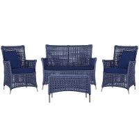 Jogo Sofá 2 Poltronas E Mesa Igapó Fendi E10 Trama Original Azul - 1