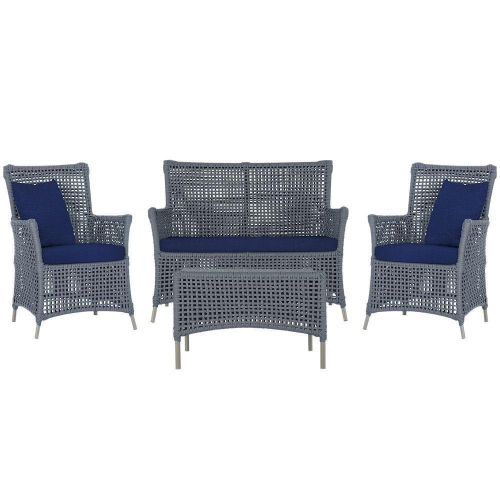 Jogo Sofá 2 Poltronas E Mesa Igapó Fendi E10 Trama Original Prata - 1