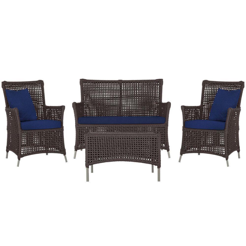 Jogo Sofá 2 Poltronas E Mesa Igapó Fendi E10 Trama Original Marrom - 1