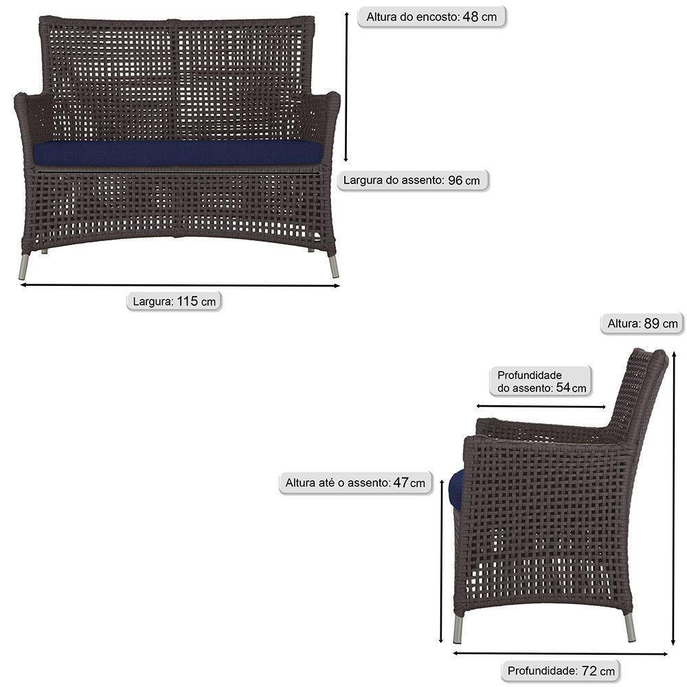 Jogo Sofá 2 Poltronas E Mesa Igapó Fendi E10 Trama Original Marrom - 2