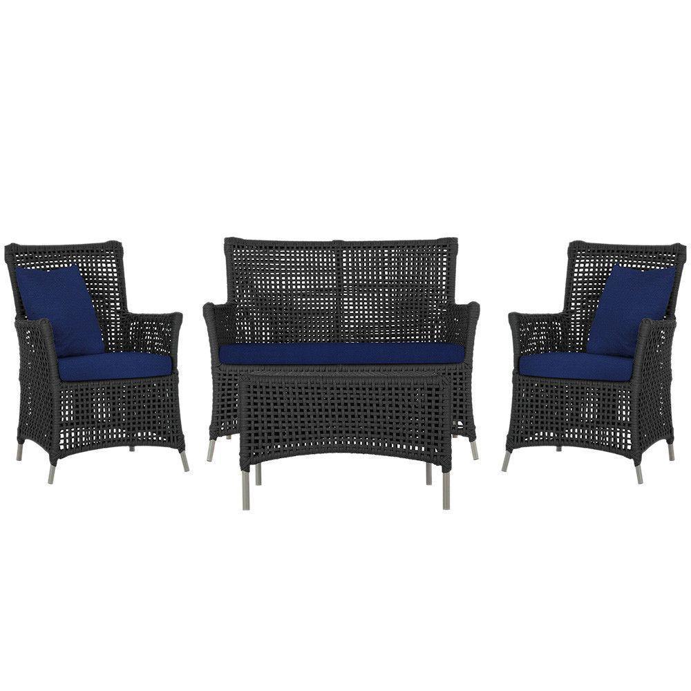 Jogo Sofá 2 Poltronas E Mesa Igapó Fendi E10 Trama Original Preto - 1