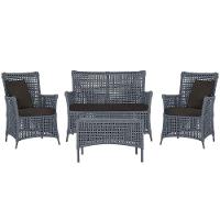 Jogo Sofá E 2 Poltronas E Mesa Igapó Preta E9 Trama Original Prata - 1