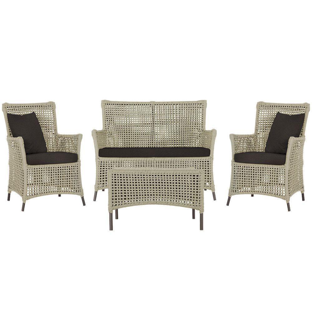 Jogo Sofá 2 Poltronas E Mesa Igapó Marrom E9 Trama Original Rami - 1