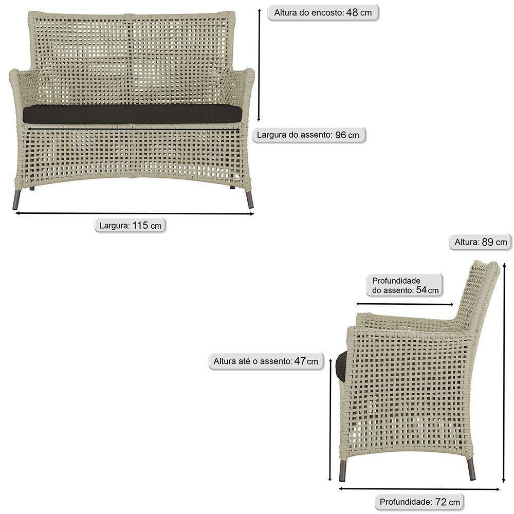 Jogo Sofá 2 Poltronas E Mesa Igapó Marrom E9 Trama Original Rami - 2