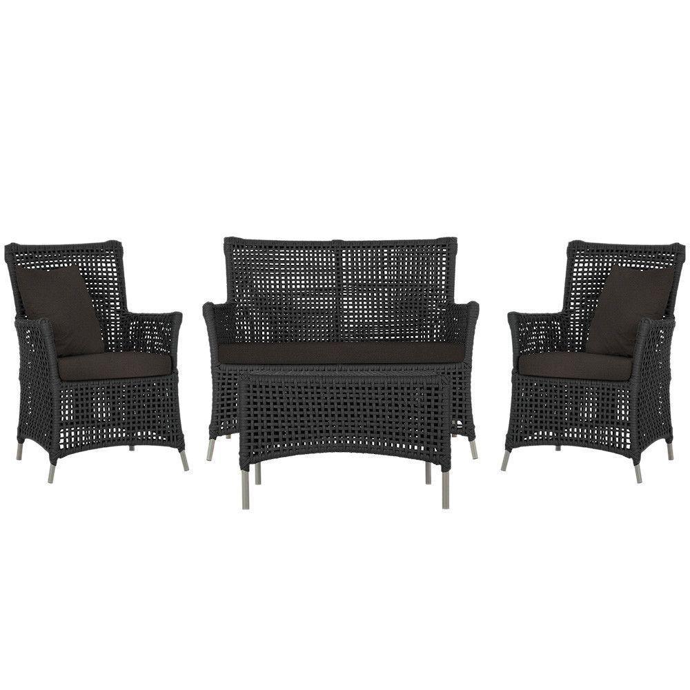 Jogo Sofá E 2 Poltronas E Mesa Igapó Fendi E9 Trama Original Preto - 1