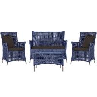 Jogo Sofá E 2 Poltronas E Mesa Igapó Fendi E9 Trama Original Azul - 1