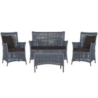 Jogo Sofá 2 Poltronas E Mesa Igapó Marrom E9 Trama Original Prata - 1