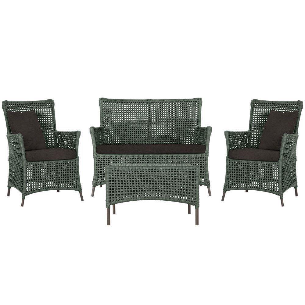 Jogo Sofá 2 Poltronas E Mesa Igapó Marrom E9 Trama Original Verde - 1