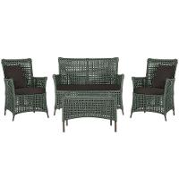 Jogo Sofá 2 Poltronas E Mesa Igapó Marrom E9 Trama Original Verde - 1