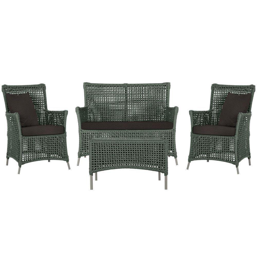 Jogo Sofá E 2 Poltronas E Mesa Igapó Fendi E9 Trama Original Verde - 1