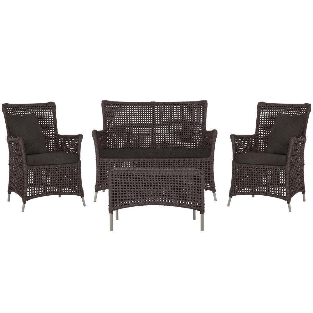 Jogo Sofá E 2 Poltronas E Mesa Igapó Fendi E9 Trama Original Marrom - 1