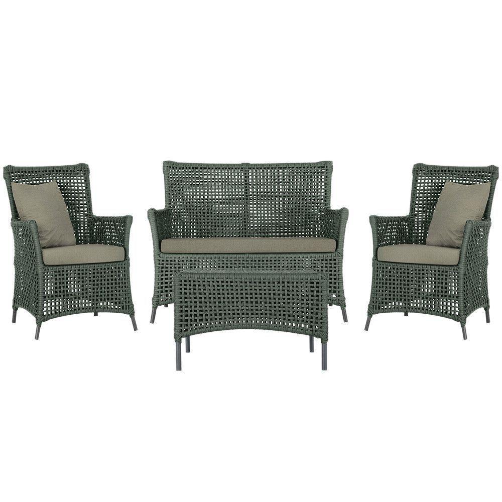 Jogo Sofá E 2 Poltronas E Mesa Igapó Preta E8 Trama Original Verde - 1