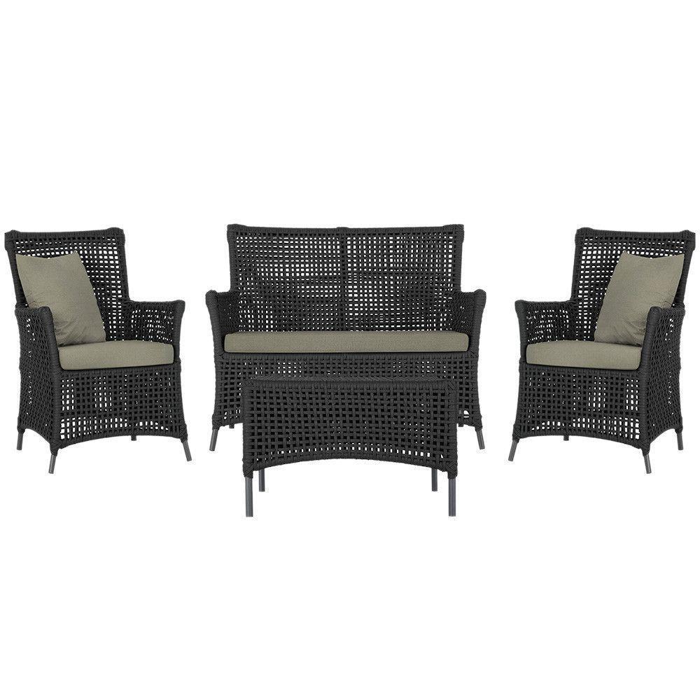 Jogo Sofá E 2 Poltronas E Mesa Igapó Preta E8 Trama Original Preto - 1