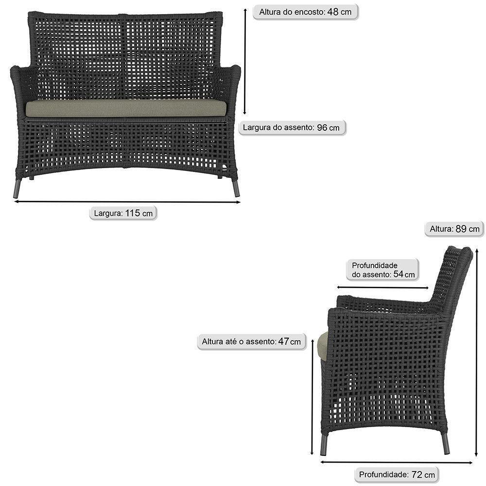 Jogo Sofá E 2 Poltronas E Mesa Igapó Preta E8 Trama Original Preto - 2