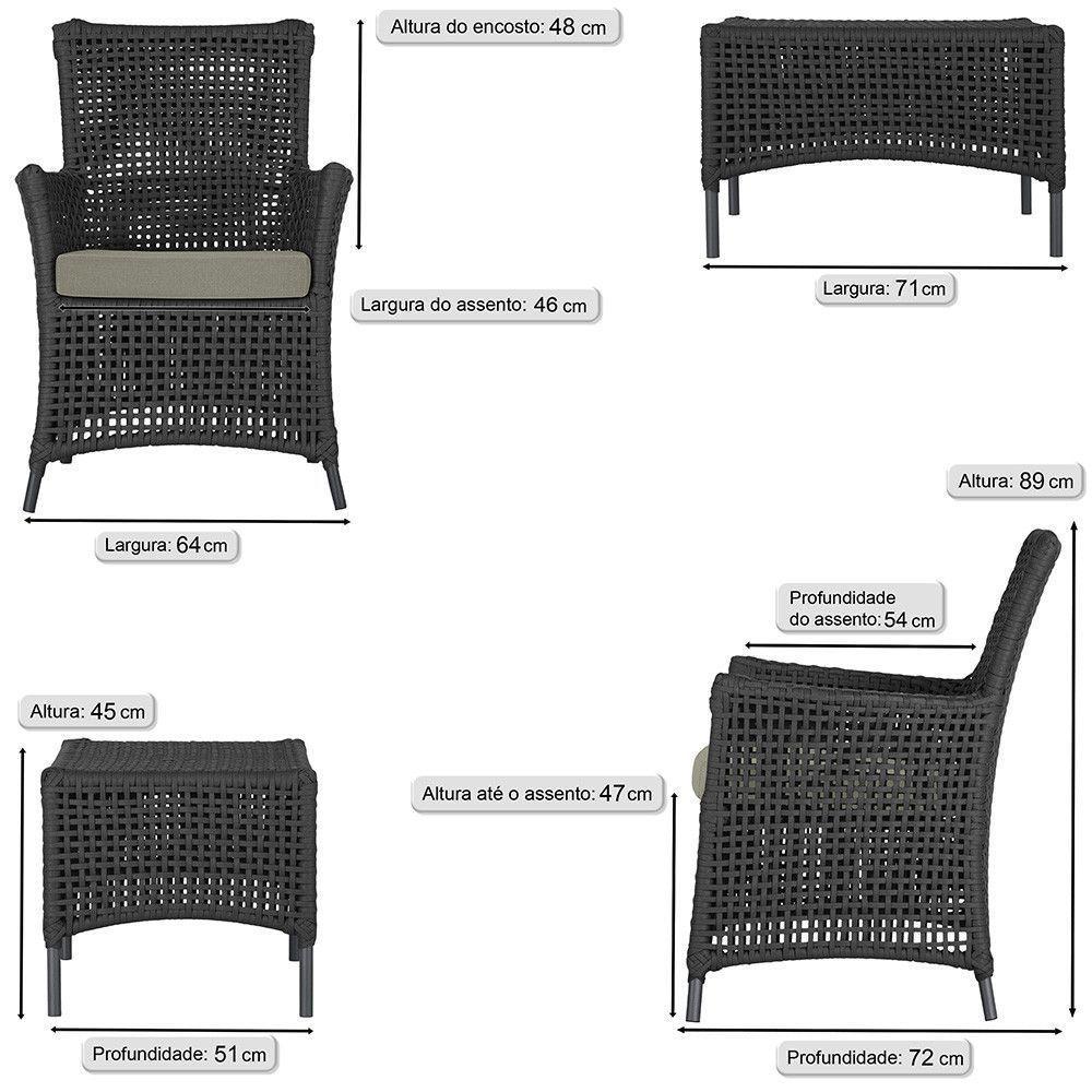 Jogo Sofá E 2 Poltronas E Mesa Igapó Preta E8 Trama Original Preto - 3