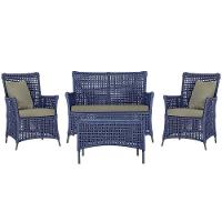 Jogo Sofá E 2 Poltronas E Mesa Igapó Preta E8 Trama Original Azul - 1