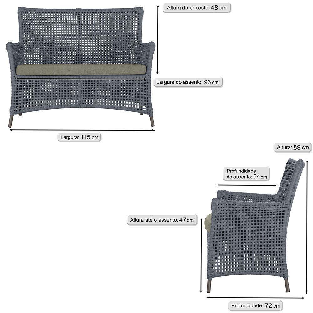 Jogo Sofá 2 Poltronas E Mesa Igapó Marrom E8 Trama Original Prata - 2