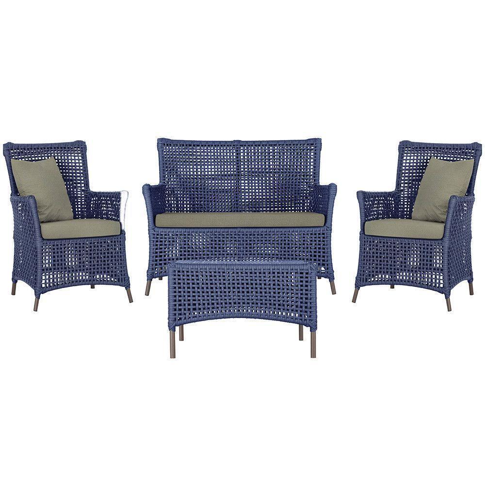 Jogo Sofá 2 Poltronas E Mesa Igapó Marrom E8 Trama Original Azul - 1