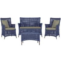 Jogo Sofá 2 Poltronas E Mesa Igapó Marrom E8 Trama Original Azul - 1