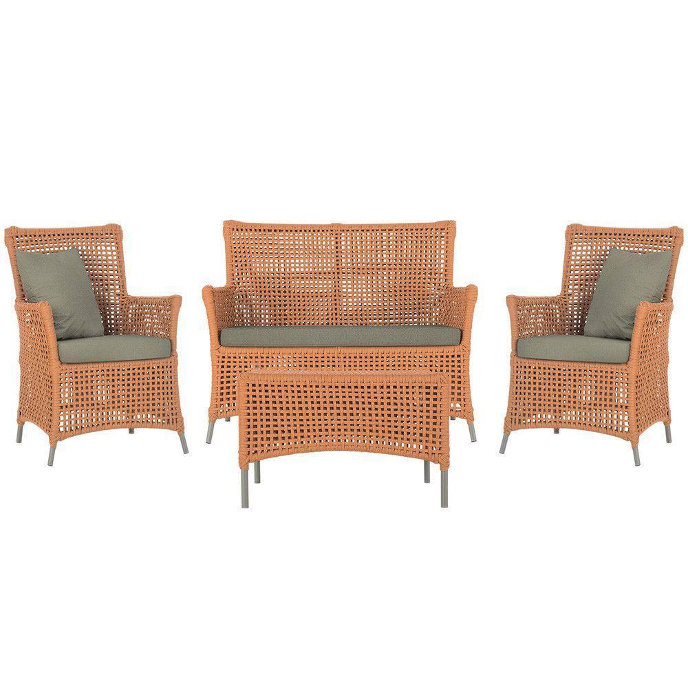 Jogo Sofá E 2 Poltronas E Mesa Igapó Fendi E8 Trama Original Terra Cota - 1